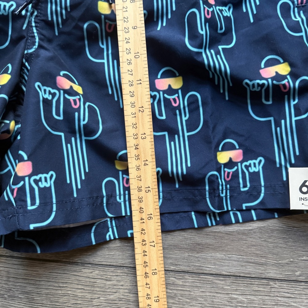 No Boundaries Mens Navy Blue Cactus Print Swim Trunks Size L 36-38 NWT - Picture 2 of 7